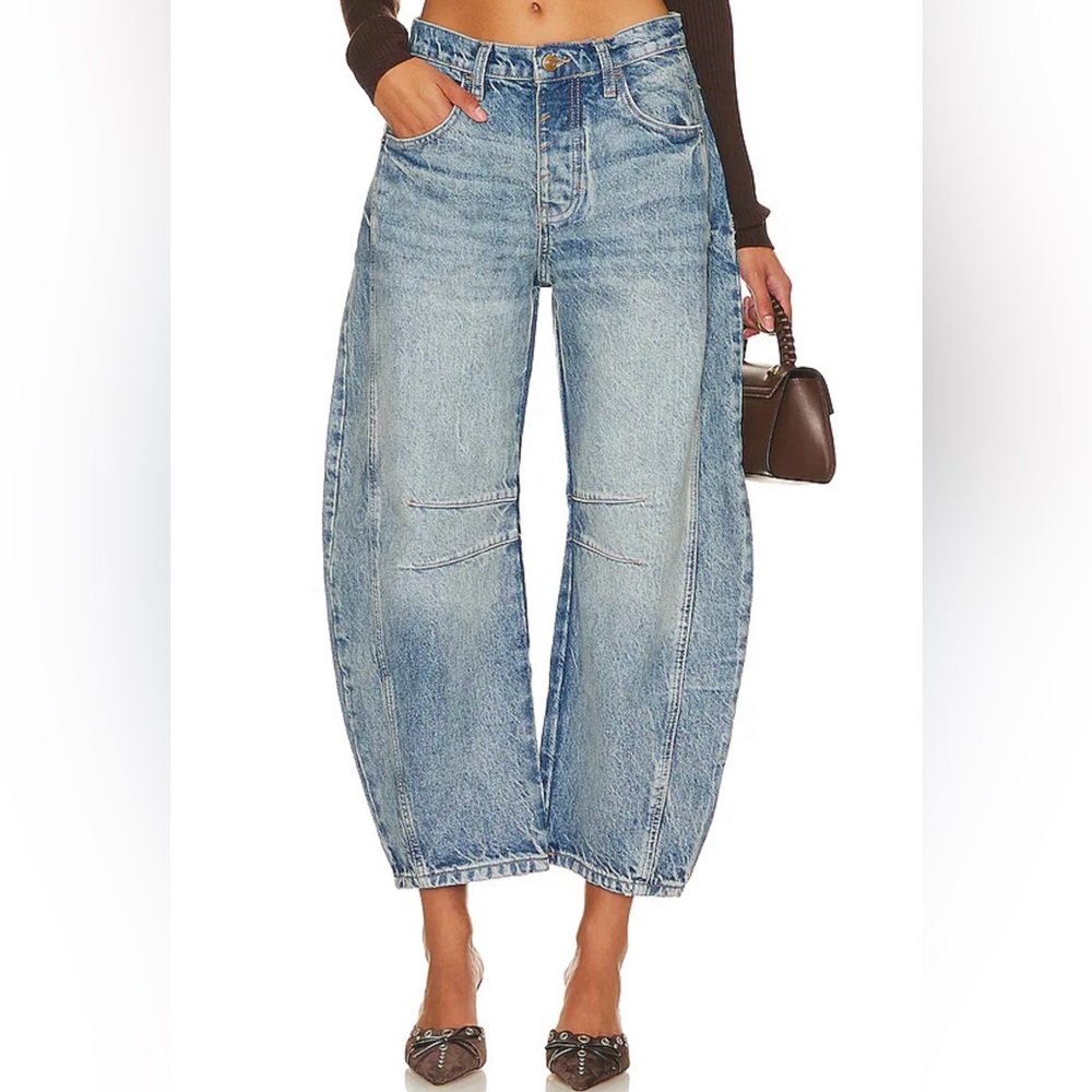 We The Free Good Luck Mid Rise Barrel Jeans in Ultra Light Beam